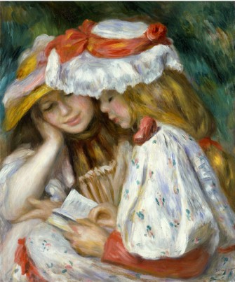 Two Girls Reading - Pierre-Auguste Renoir painting on canvas